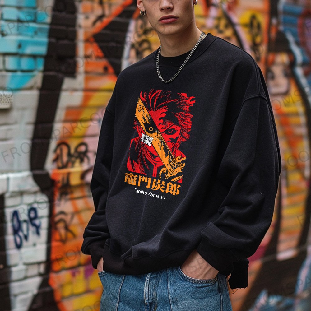 crew neck sweatshirt anime print T-shirt