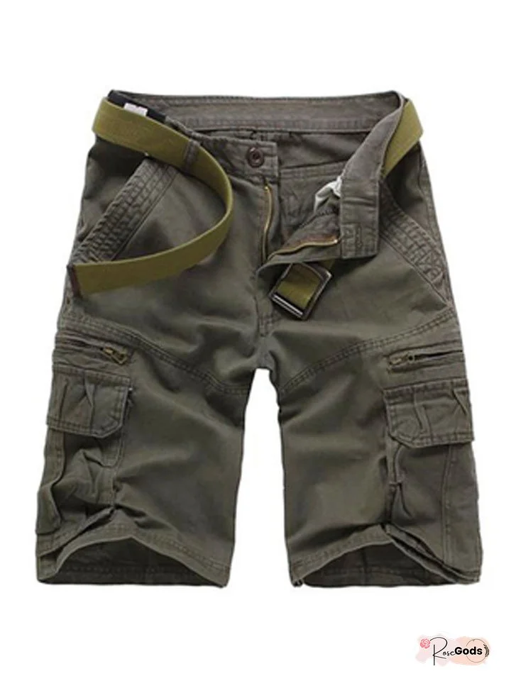 Men's Cargo Shorts Shorts Multi Pocket Straight Leg Solid Colored Comfort Wearable Knee Length Outdoor Daily 100% Cotton Sports Stylish Black Army Green