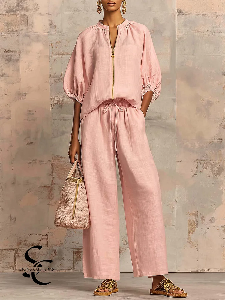 Stylish Cozy Shirt And Wide-leg Pants Linen Cotton Two-piece Set