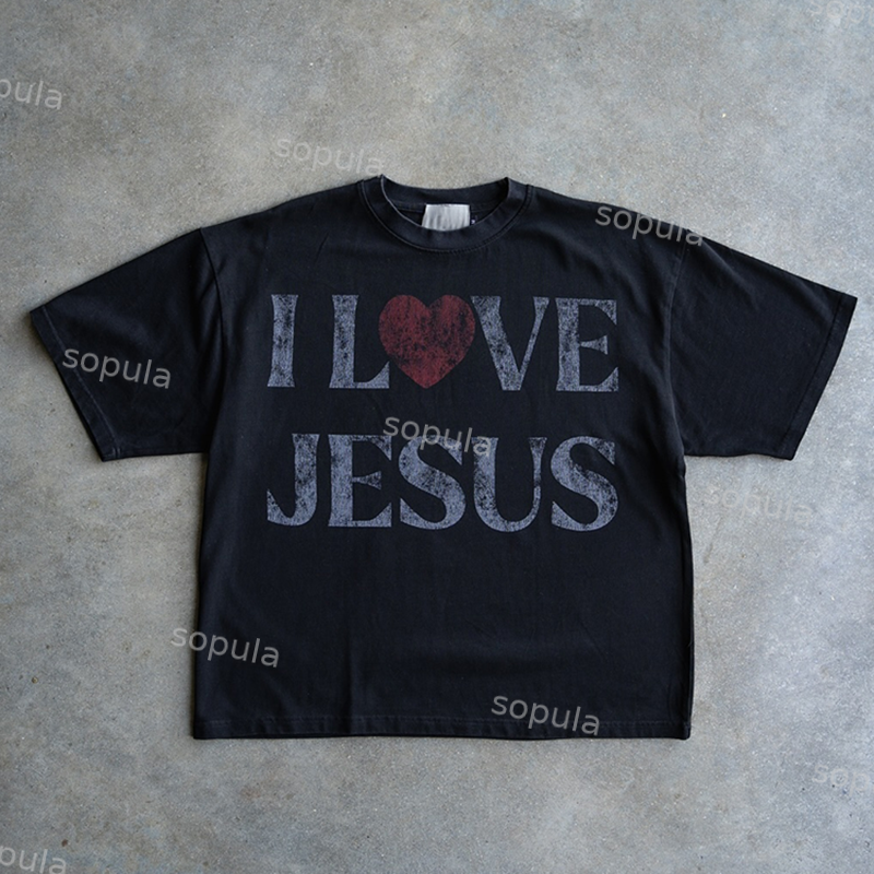 Sopula Vintage I Love Jesus Graphic 100% Cotton Short Sleeve T-Shirt - Sopula｜Premium Graphic Tees & Graphic Clothing