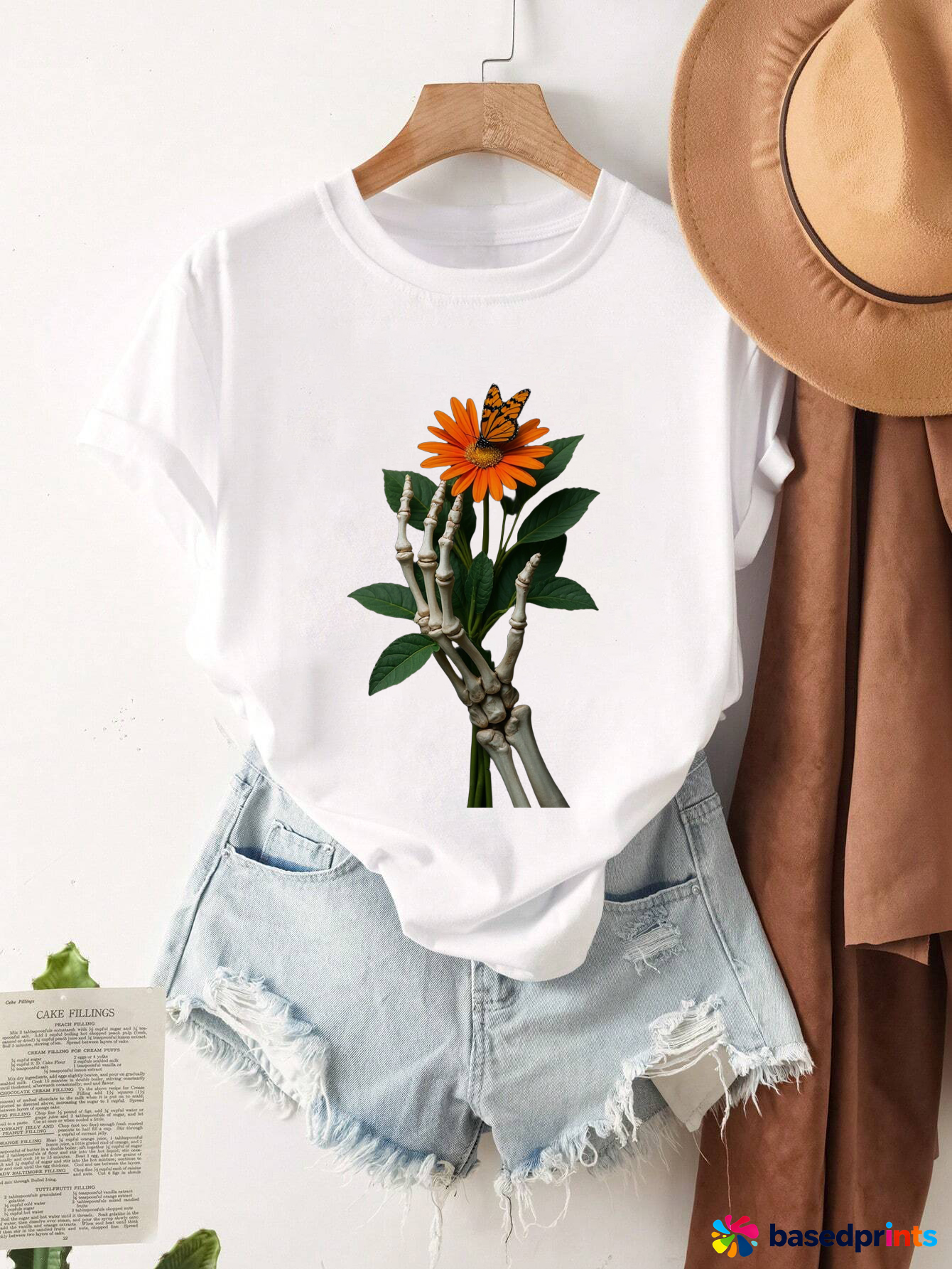 Skeleton Hand Holding Flower T-Shirt