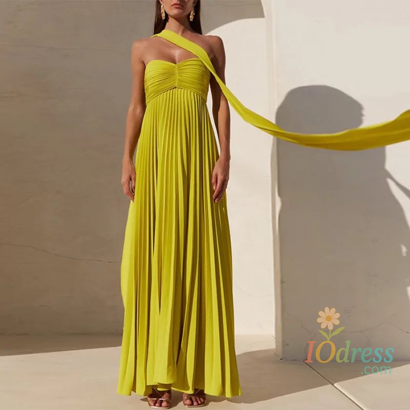IO Dress Elegant Strapless Ribbon Long Dress Women Sexy Sleeveless Backless Pleated Party Dresses vestidos para mujer Sexy Evening Robes