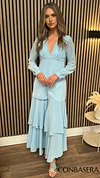 Lizzie Blue V Neckline Long Sleeve Maxi Jumpsuit