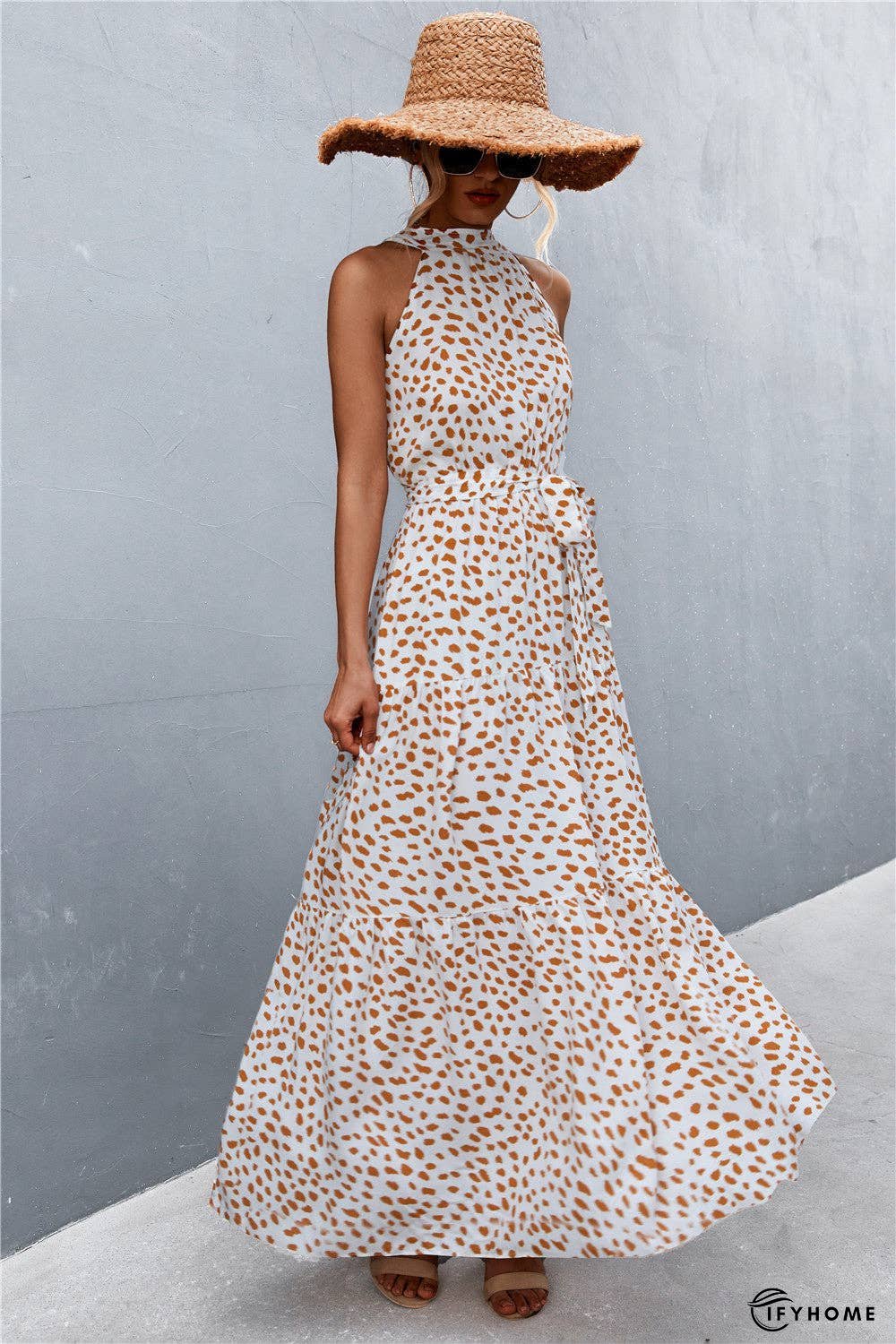 Printed Sleeveless Tie Waist Maxi Dress | IFYHOME