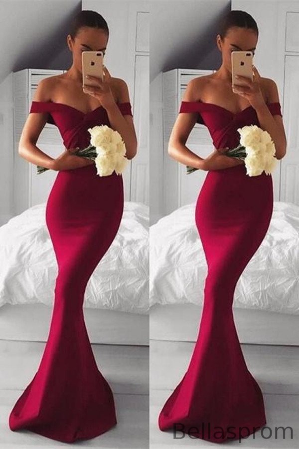 Bellasprom Burgundy Mermaid Prom Dress Long Off-the-Shoulder Bellasprom