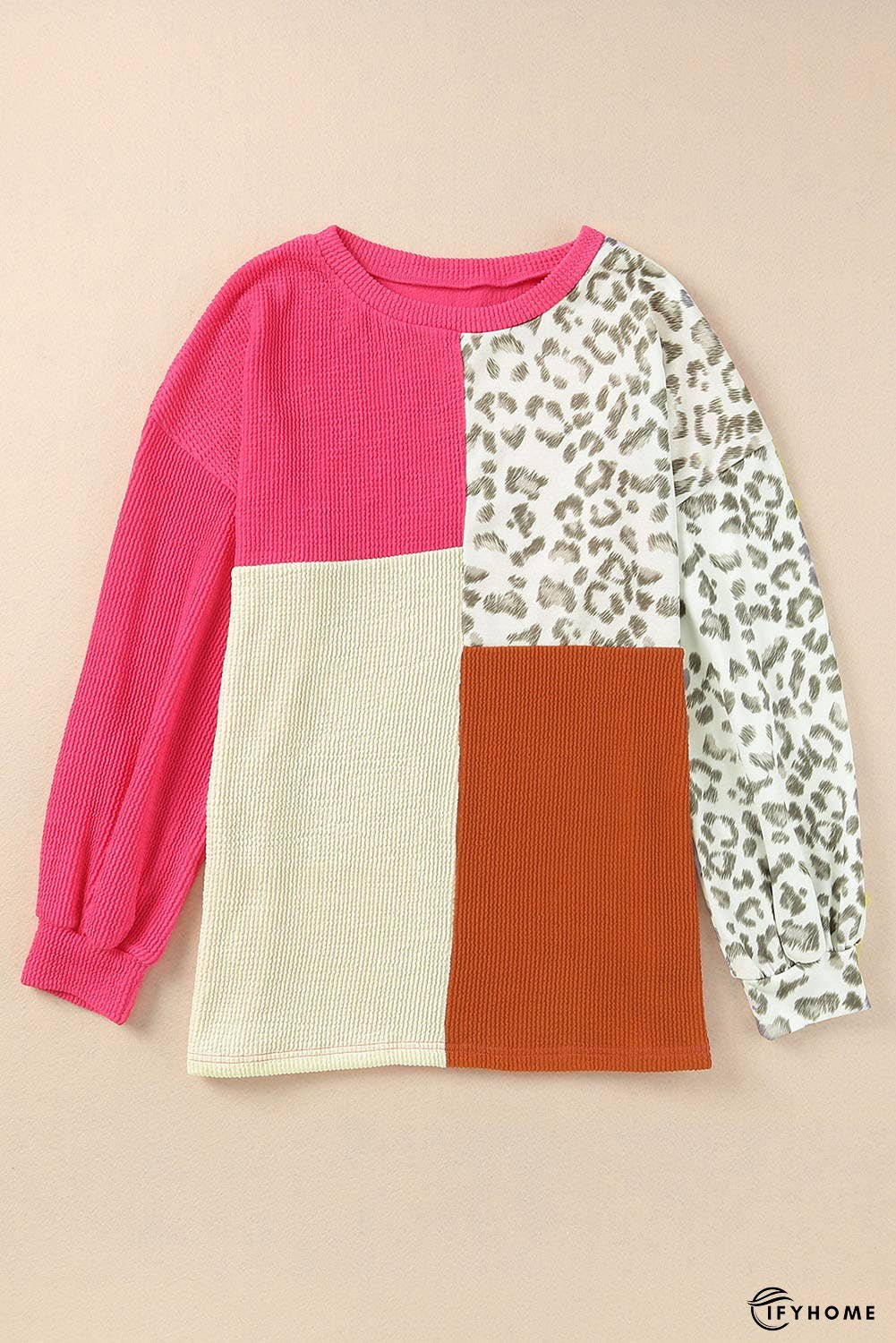 Patchwork Color Block Ribbed Long Sleeve Top | IFYHOME
