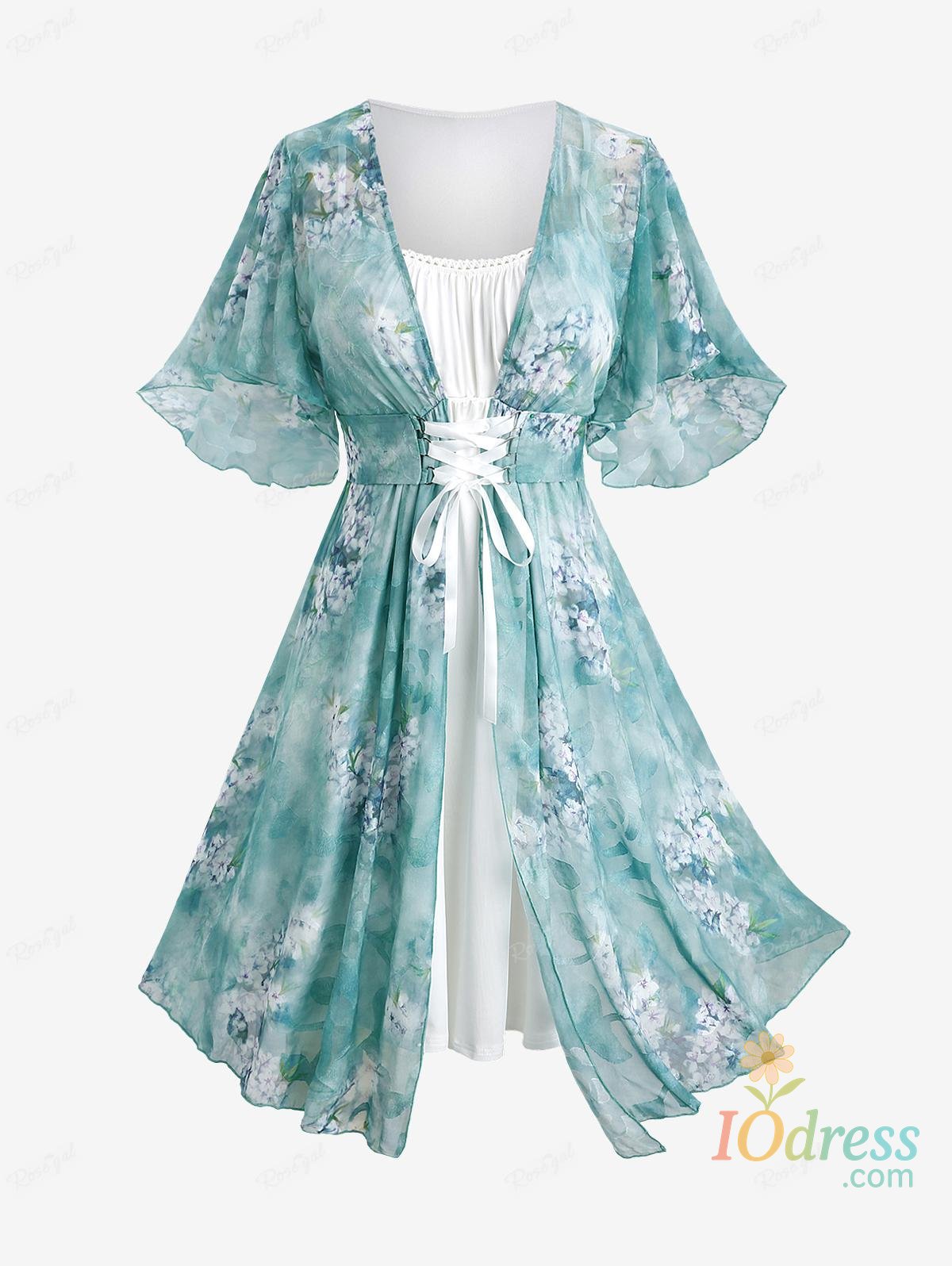 IO Dress ROSEGAL Plus-Size Dresses For Women, 2025 Spring Summer New Flower Tie Dye Print Lace Up A Line Dress, comfortable party Vestido