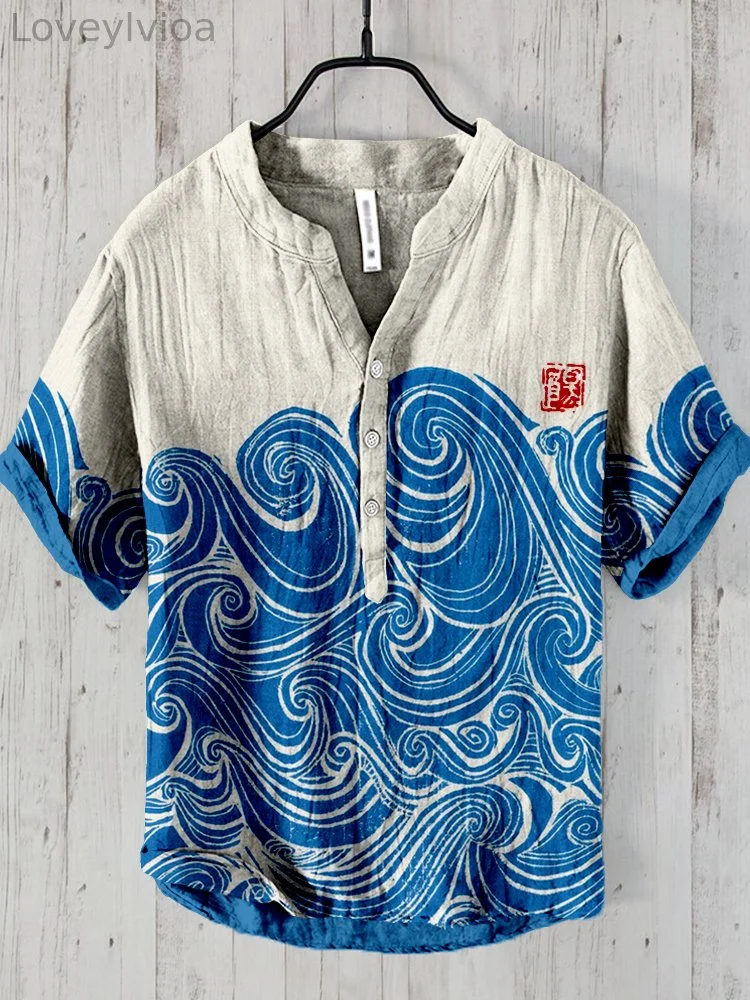 Ocean Waves Lino Art Linen Blend Cozy Shirt