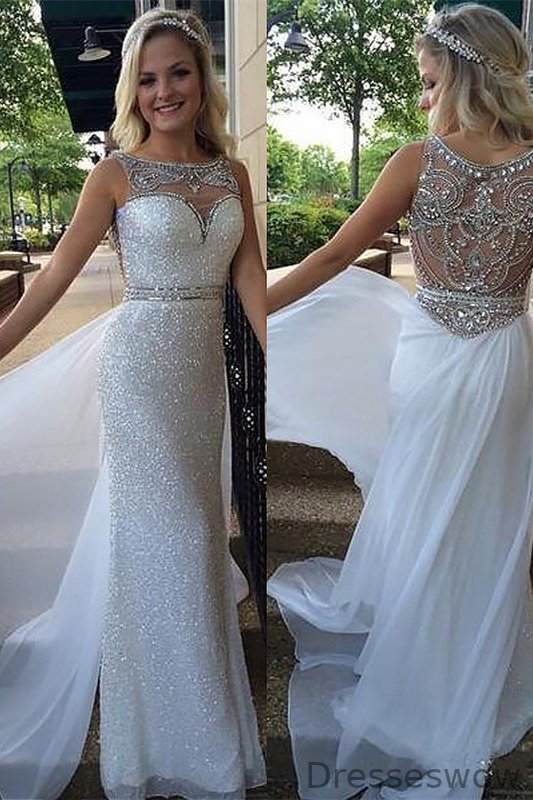 Dresseswow Sequins Mermaid Long Prom Dress With Crystals