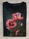 Unisex Floral Art Print V-Neck Short Sleeve T-Shirt