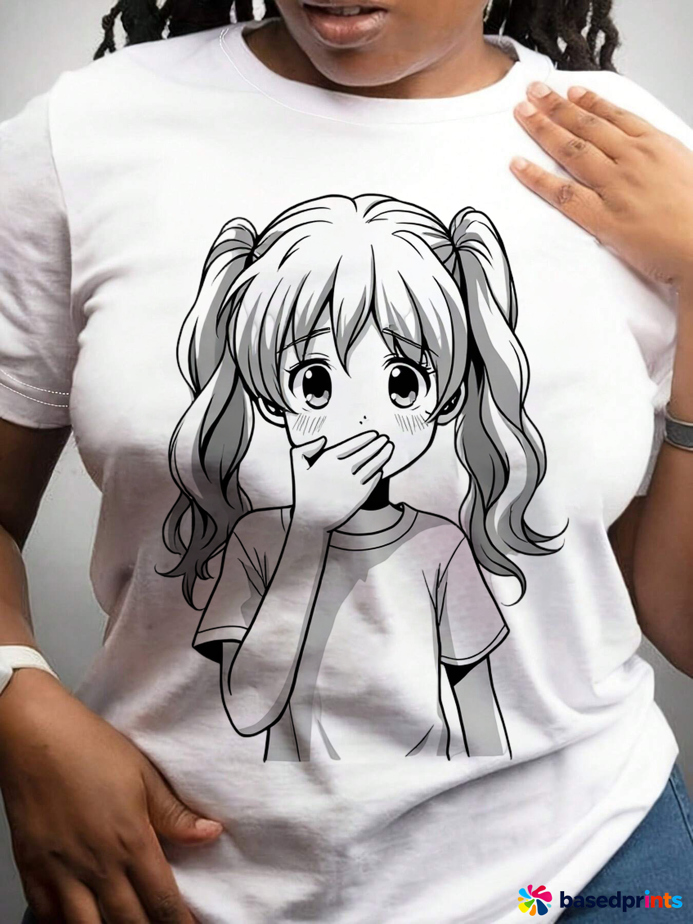 Anime Girl T-Shirt White Cotton Casual