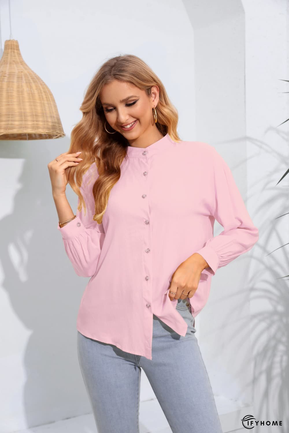 Mock Neck Buttoned Long Sleeve Shirt | IFYHOME