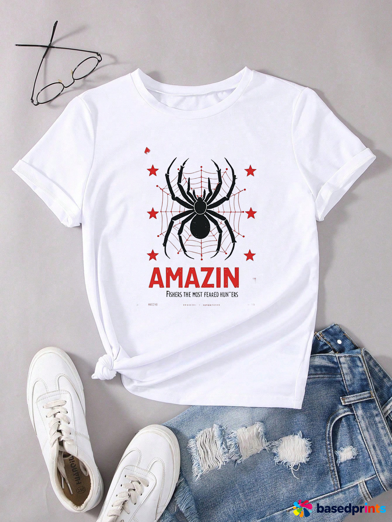 White Spider Graphic Tee Shirt Women Casual T Shirt