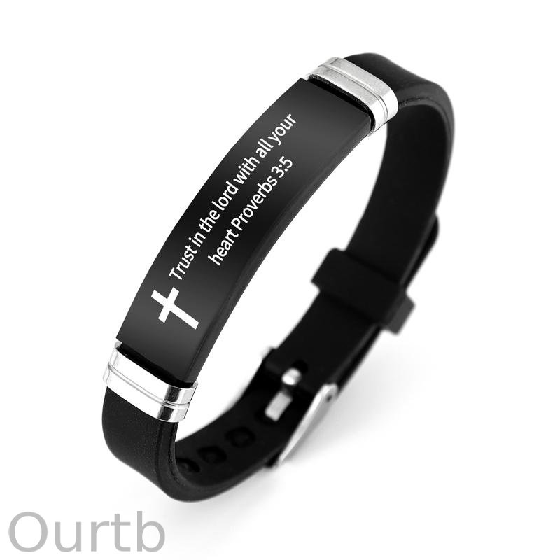 Cross Bracelet Inspirational Bible Quotes Faith Christian Silicone ID Wristband Religious Gift Men and Women Stainless Steel Rubber Adjustable Bracelet