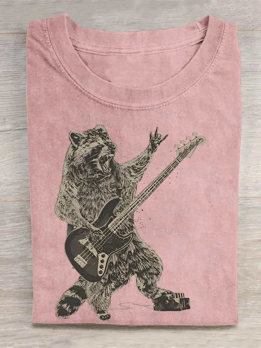 Eagerlys Bassist Rock star Raccoon T-shirt Eagerlys