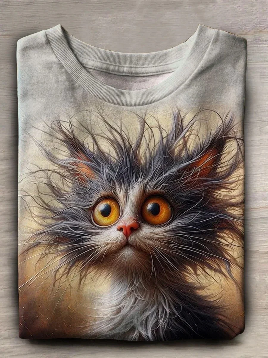 Eagerlys Cat Print Casual T-shirt Eagerlys