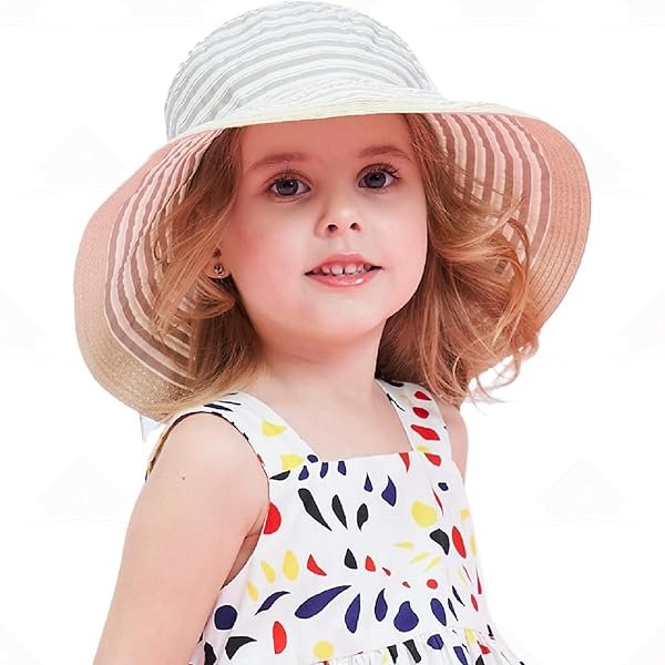 Home Prefer Baby Toddlers Beach Sun Hat Rollable Brim Bowknot Stripe UV Sun Protection Hat for Girls Woven Bucket Hat