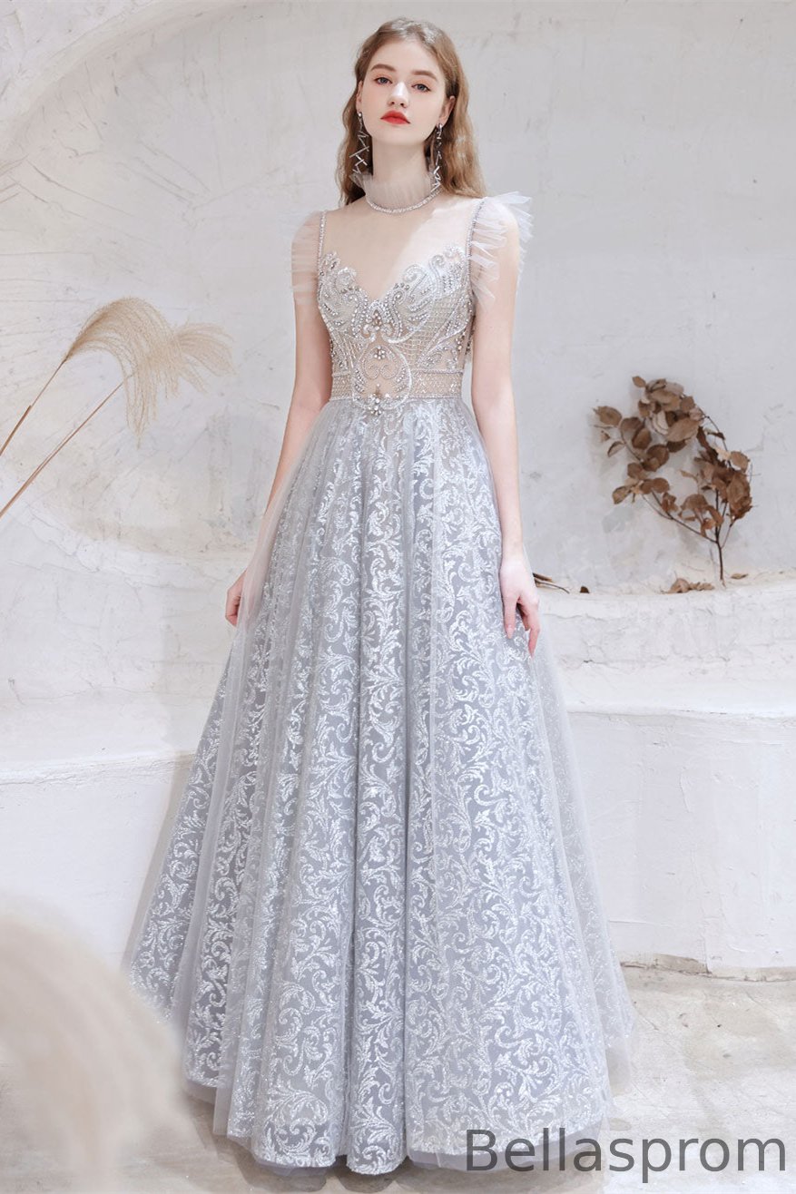 Bellasprom Princess Tulle Prom Dress Lace Sheer Top Long With Beads Bellasprom