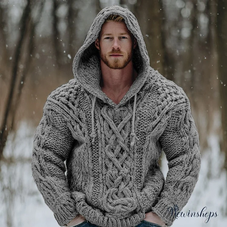 Vintage Fairman Island Jacquard Thick Warm Hooded Sweater