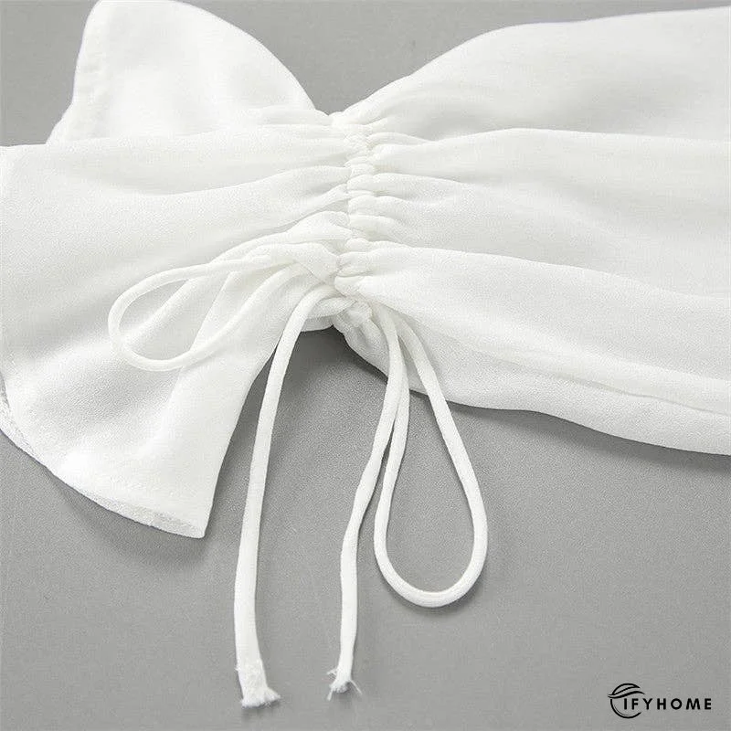 White Tie-Up Top With Mandarin Collar | IFYHOME