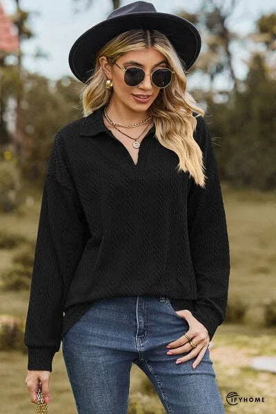 Johnny Collar Dropped Shoulder Blouse | IFYHOME