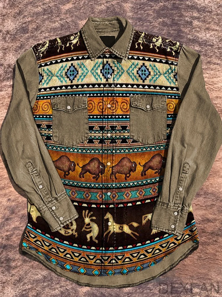 Vintage Western Ethnic Pattern Art Pattern Print Casual Shirt