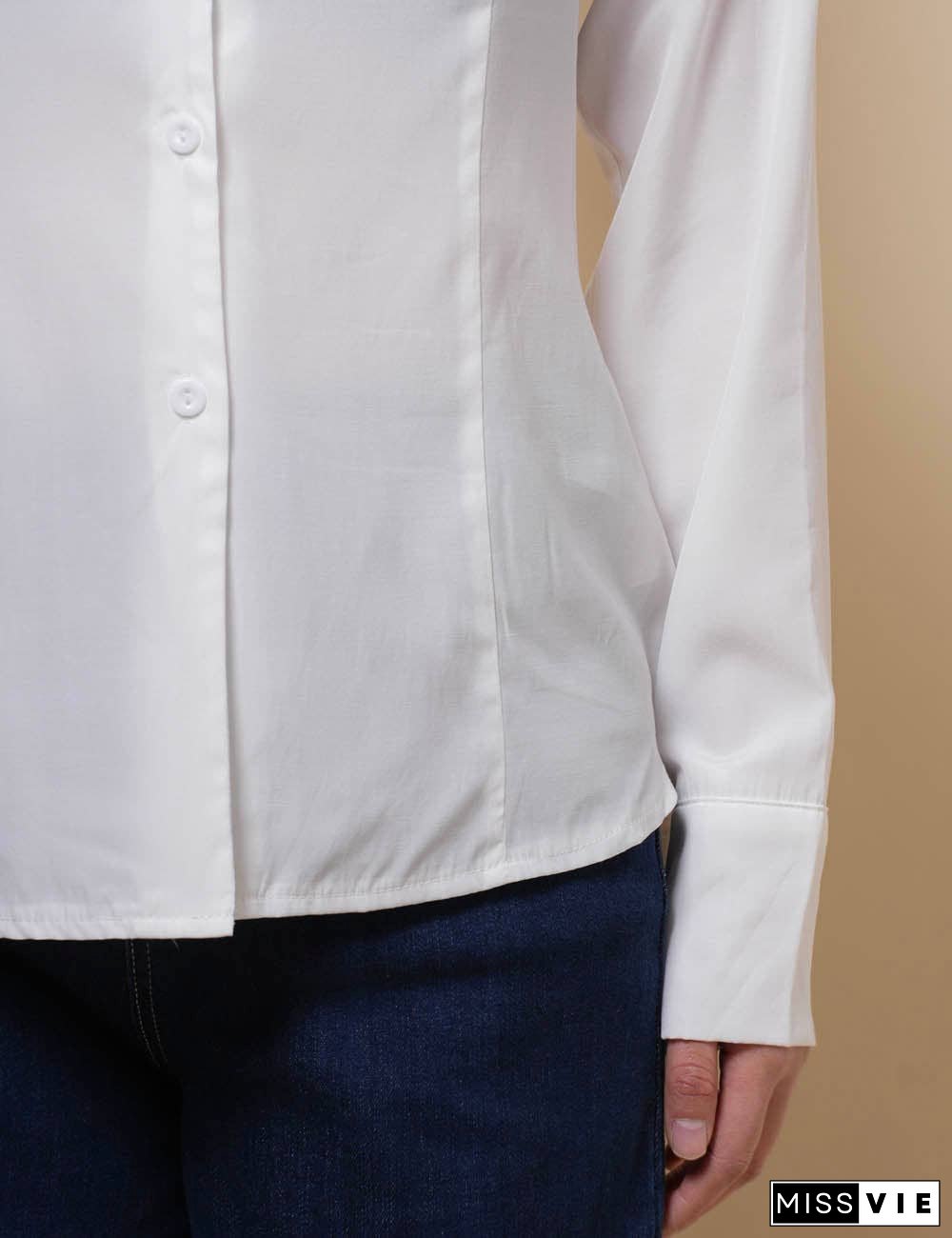 Ladies Long Sleeves Button Down White Shirt SKT51064