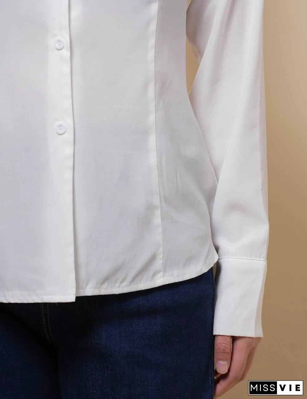 Ladies Long Sleeves Button Down White Shirt SKT51064