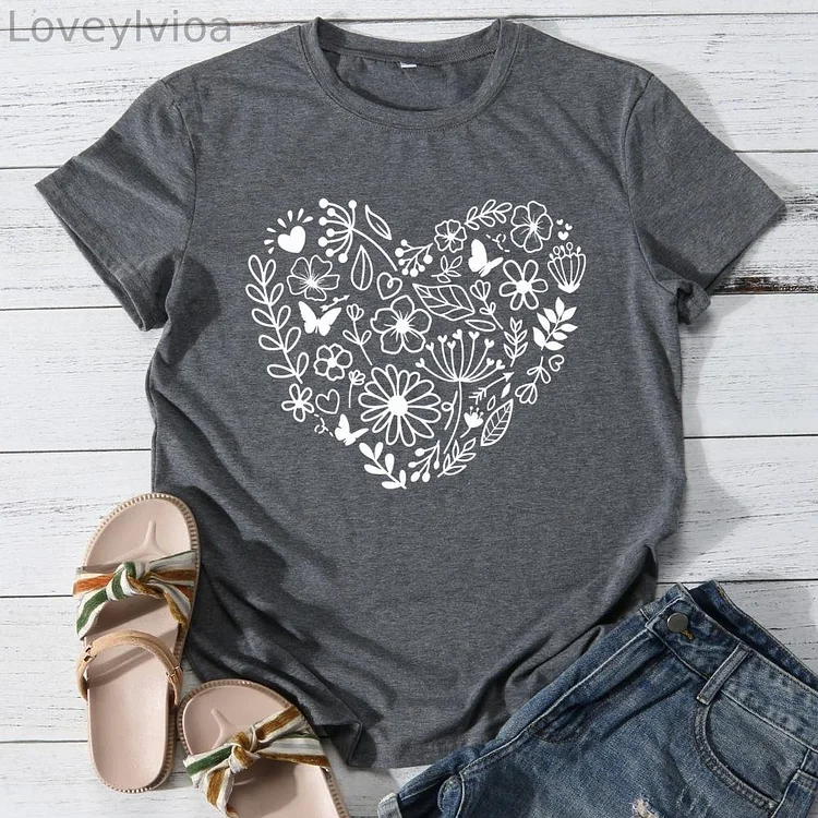 love flower Round Neck T-shirt-0025893