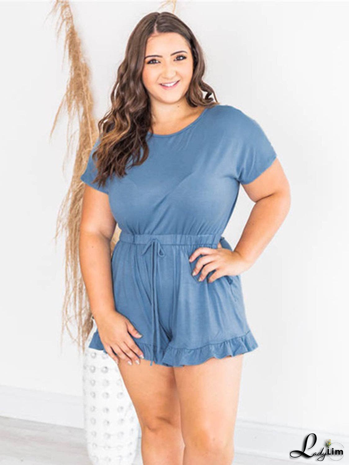Ruffled Boat Neck Short Sleeve Romper