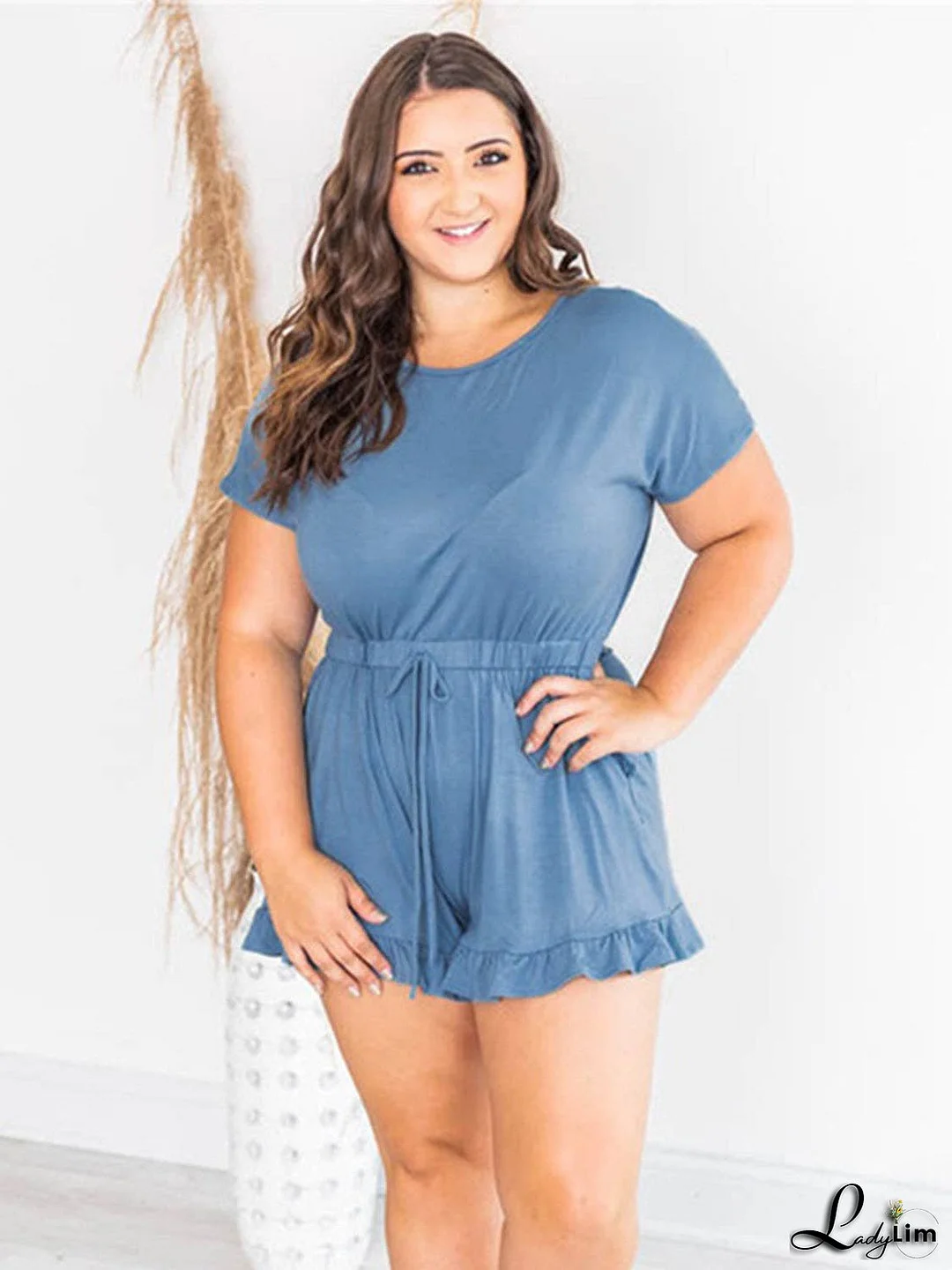 Ruffled Boat Neck Short Sleeve Romper