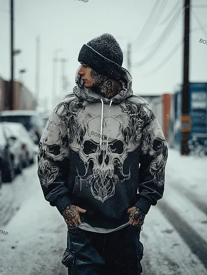 The Bonez 骸骨アート パーカー 黒 Streetwear