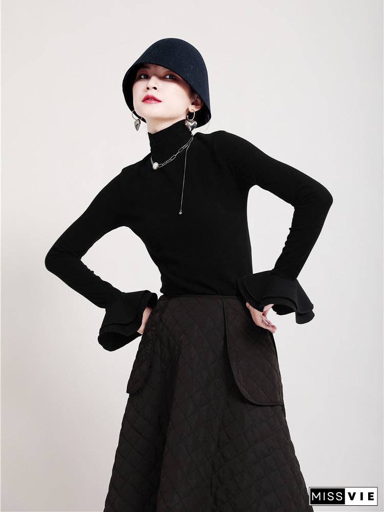 Special Solid Color Stretch Turtleneck Cotton T-Shirt