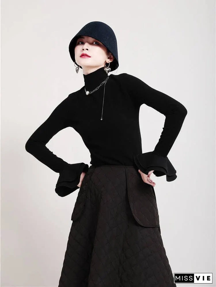 Special Solid Color Stretch Turtleneck Cotton T-Shirt