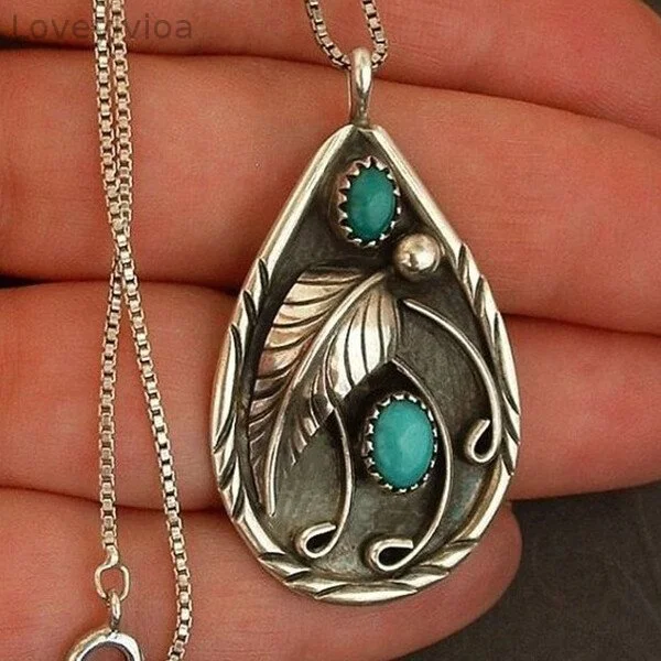 Turquoise Feather Pendant Necklace