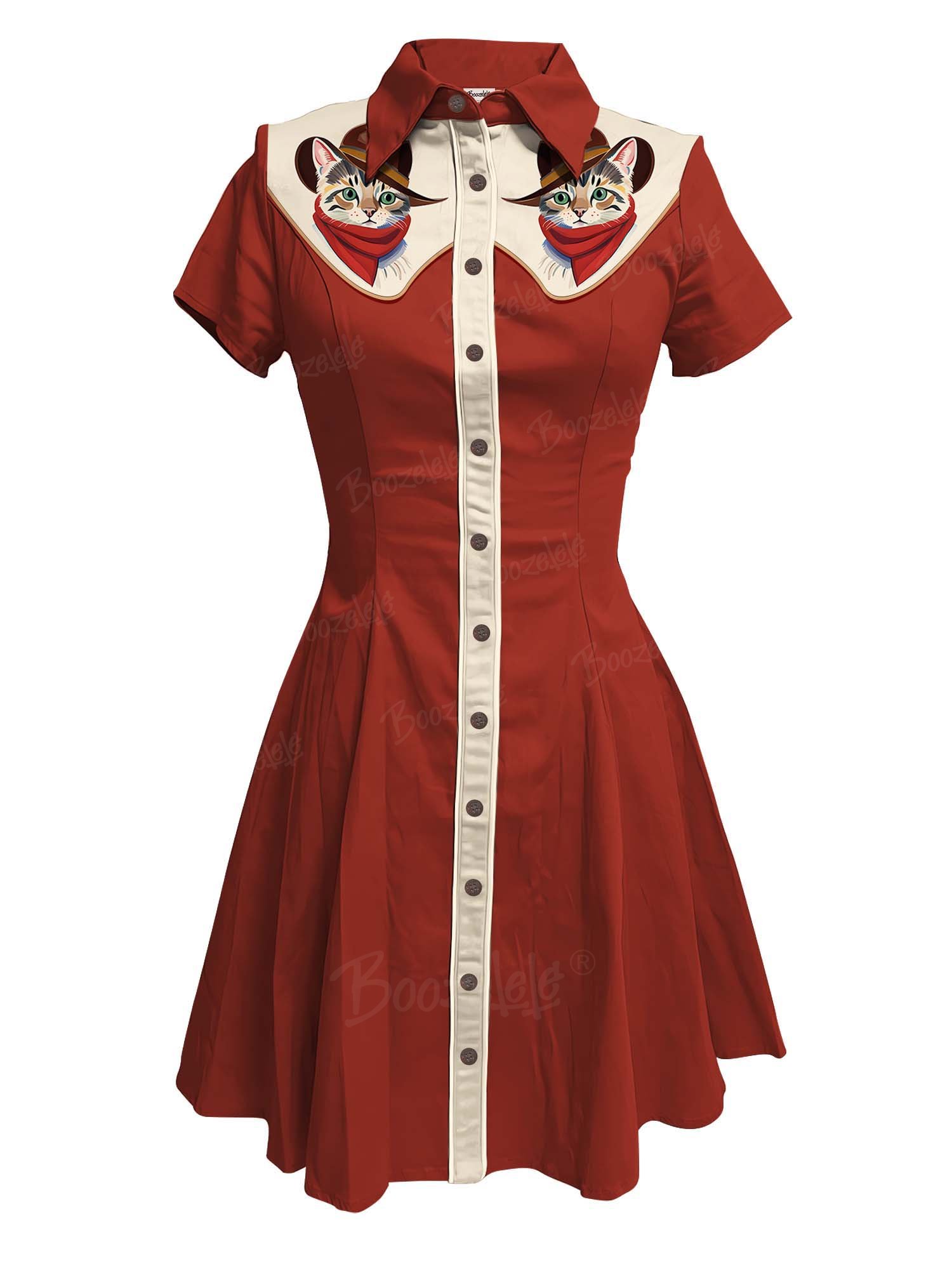 Western Cute Cat Cowboy - 100% Cotton Dress