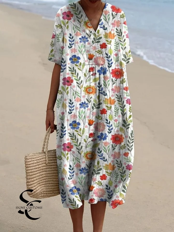 Women's Casual Dress with a Retro Floral Art Print