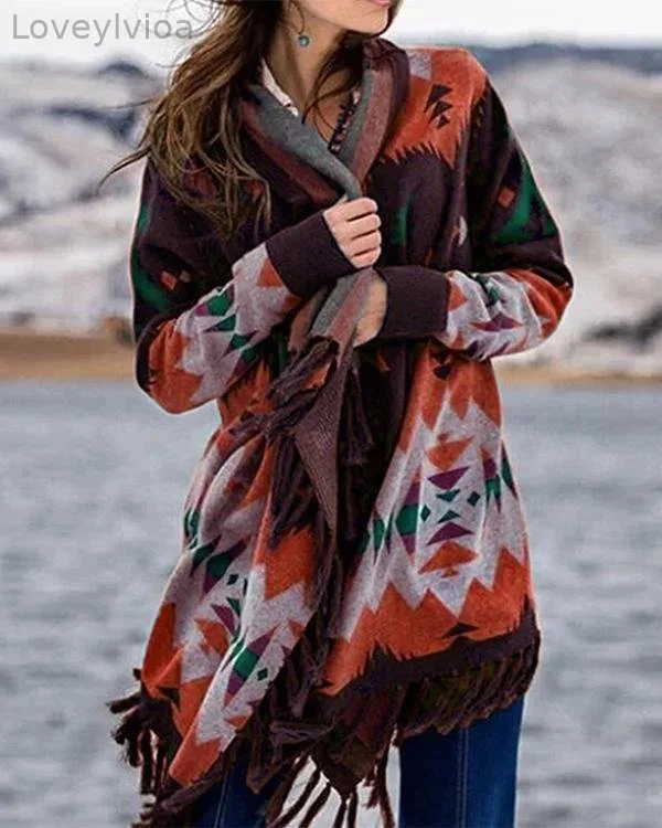 Multicolor Boho Color-Block Patchwork Cotton-Blend Outerwear