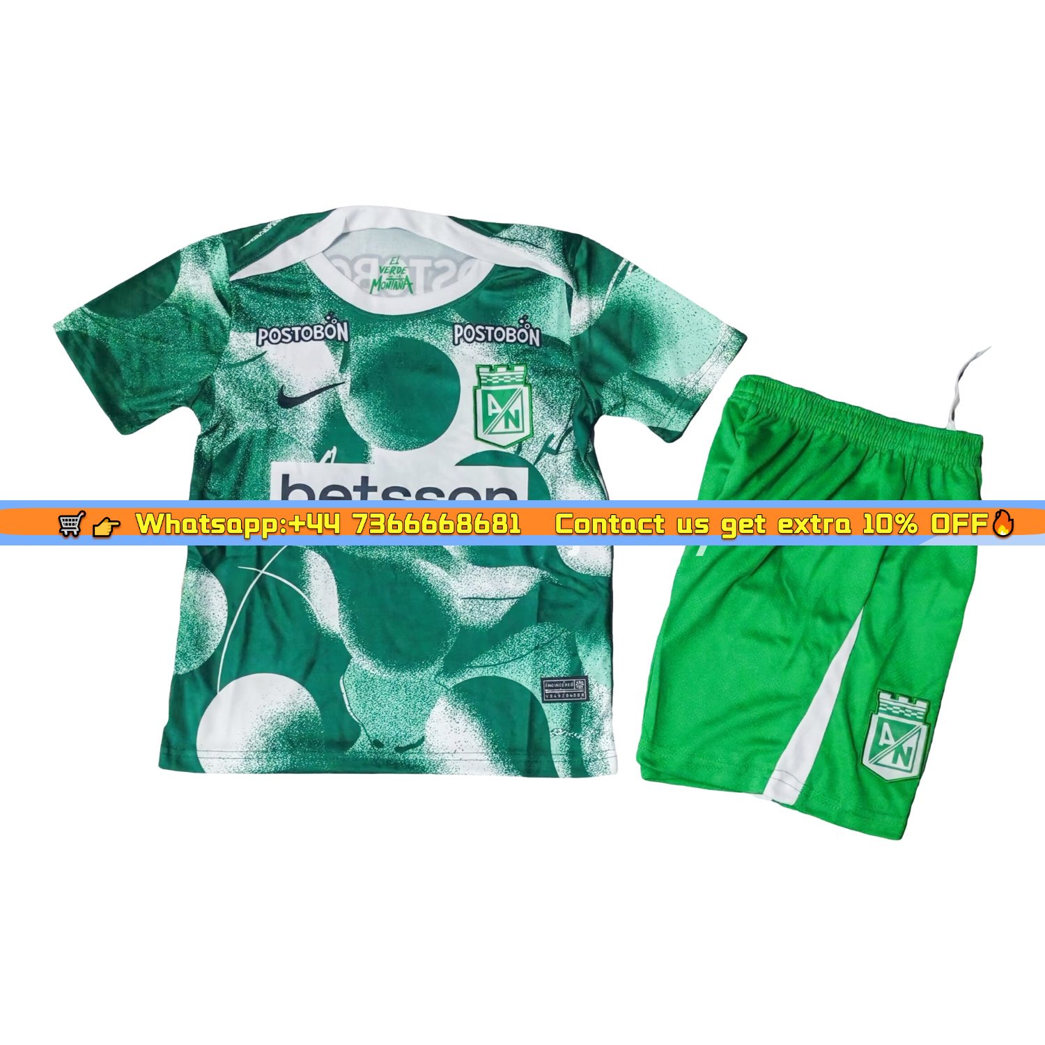 Atlético Nacional 25-26 Pre-Match Training Green Kids Kit