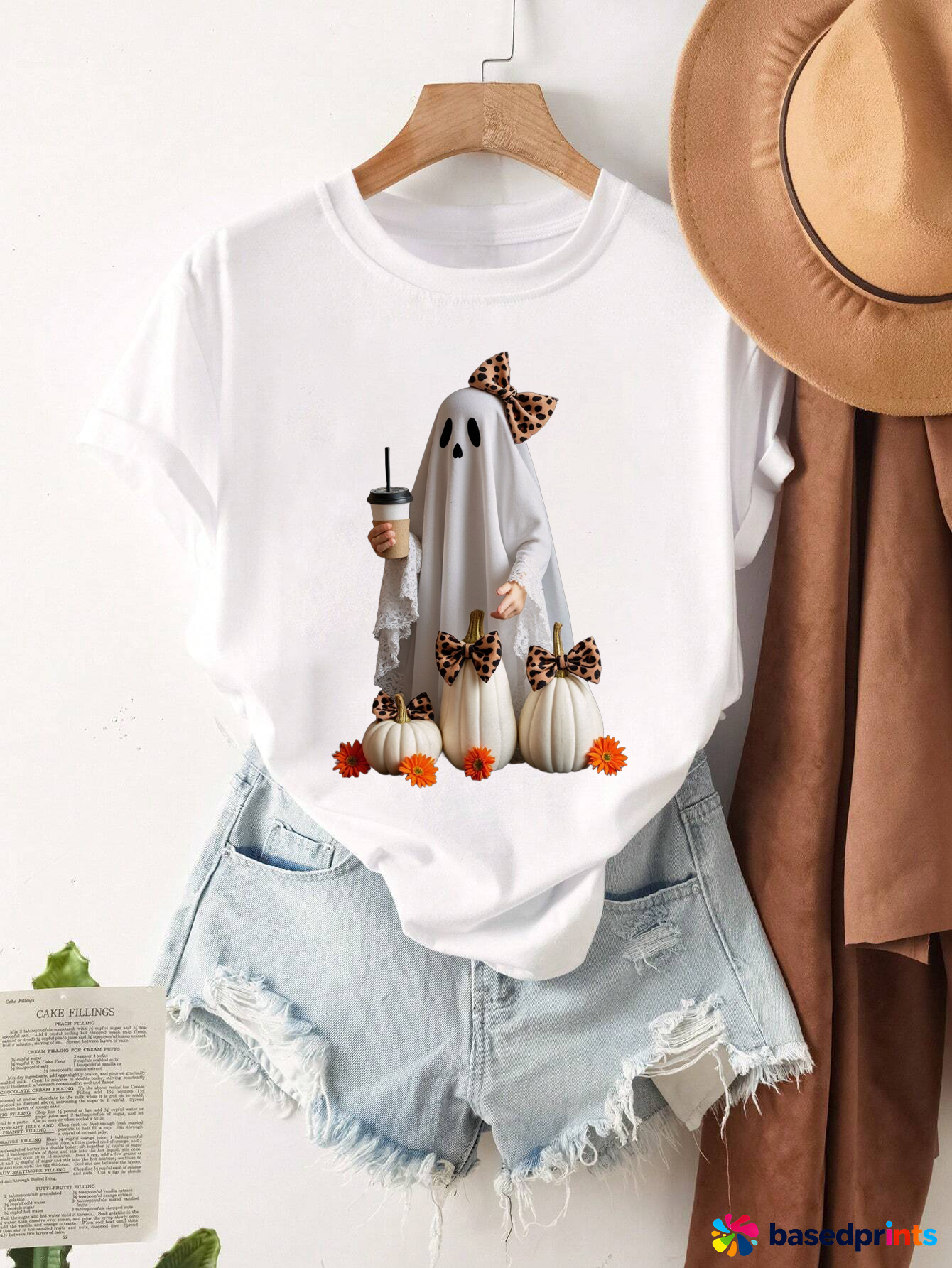 Ghost Pumpkin Coffee T-Shirt Women Casual Short Sleeve Tee Tops