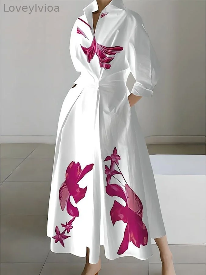 Women's floral print casual shirt dress