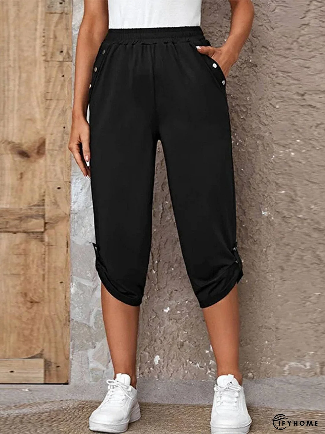 Full Size Roll-Tab Capris Pants | IFYHOME