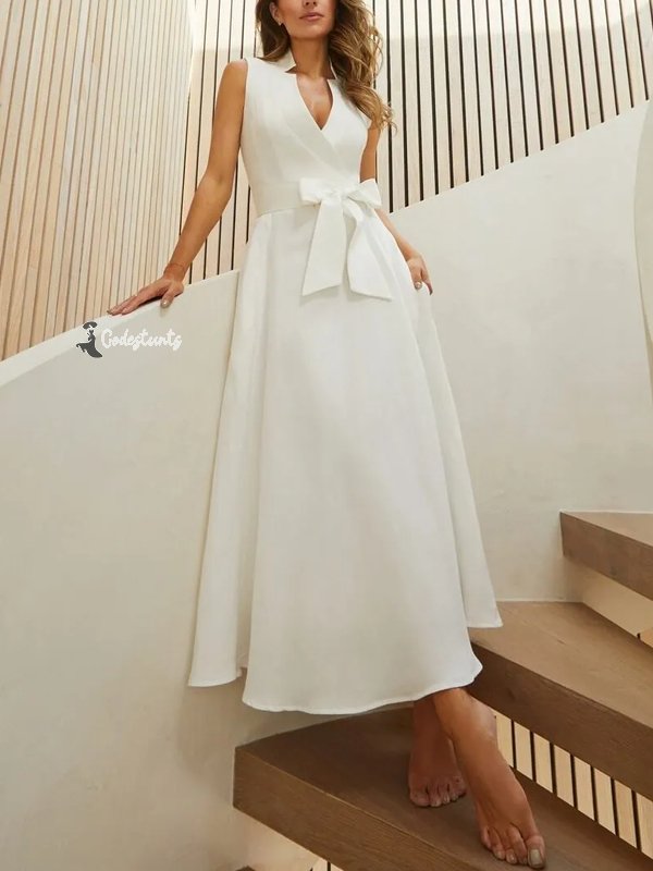 Temperament V-neck Bow Party Women's Dress
