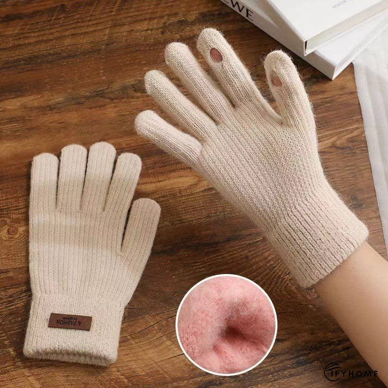 Solid Colored Open Finger Velvet Touch Screen Knitted Gloves | IFYHOME