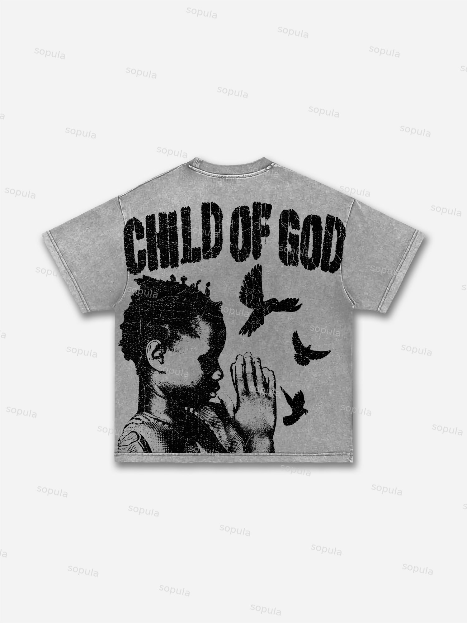 Child Of God Praying For Peace Print Acid Wash T-shirt