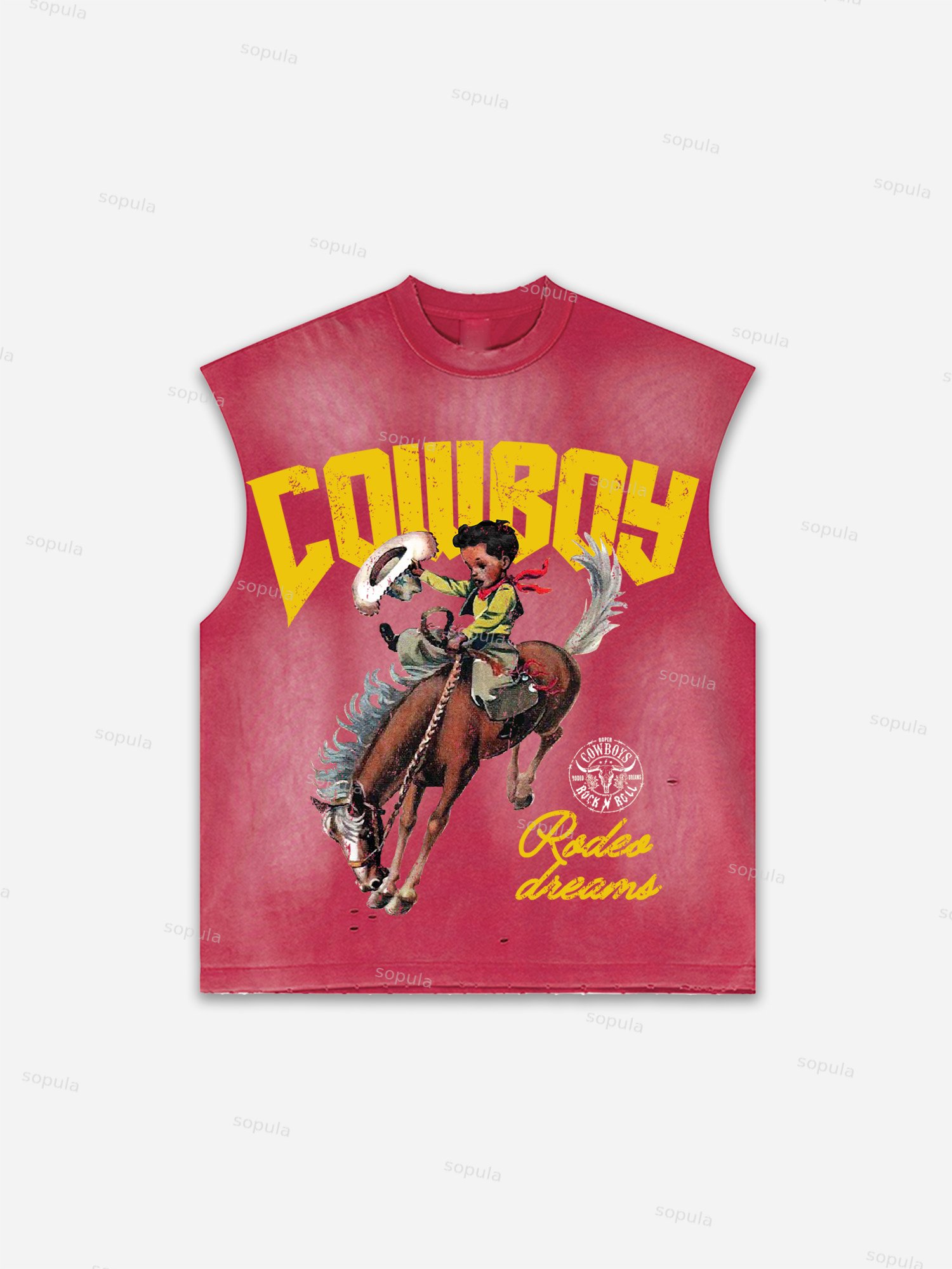 Cowboy Rodeo Dreams Graphic Men's Washed Tank Top Sleeveless Shirts