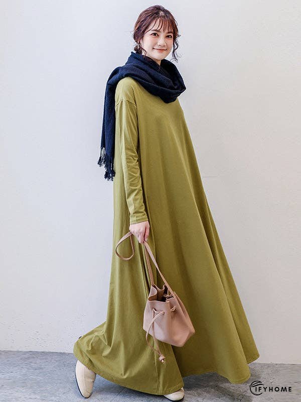 Simple 6 Colors Plus Size Loose Long Sleeve Casual Dress | IFYHOME