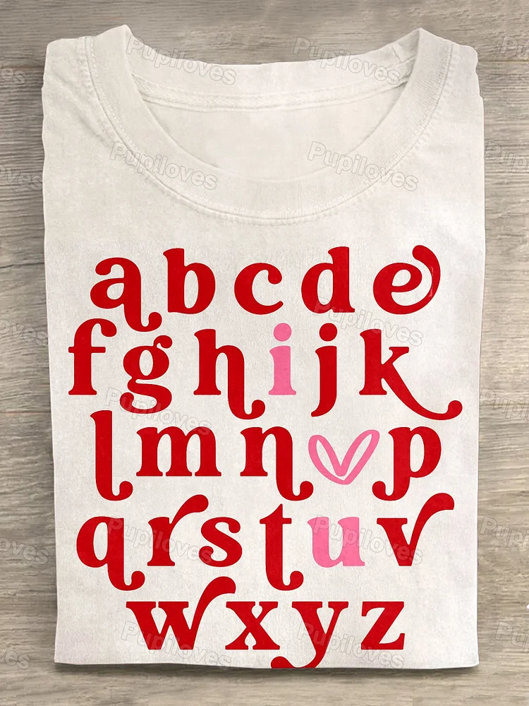 Pupiloves Pupiloves  Valentine Alphabet I Love You Print T-shirt
