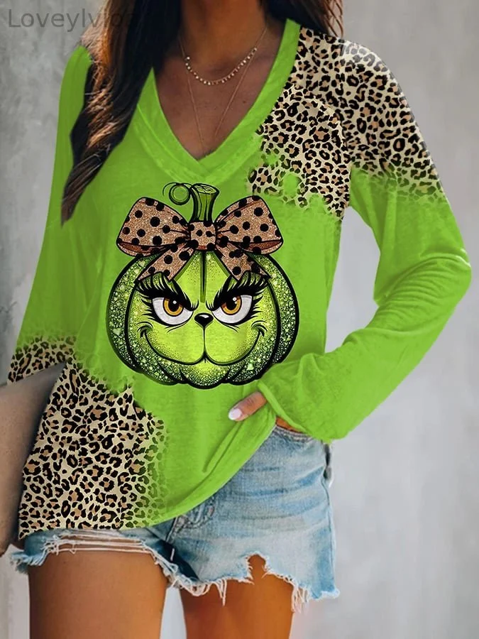 Women's Leopard Pumpkin Print T-Shirt
