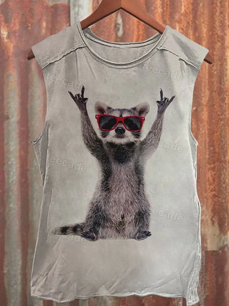 Teecade Teecade Unisex Fun Raccoon Abstract Print Tank Top